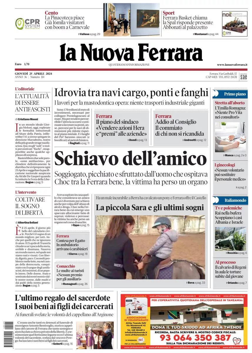 Prima-pagina-nuova ferrara-oggi-edizione-del-2024-04-25